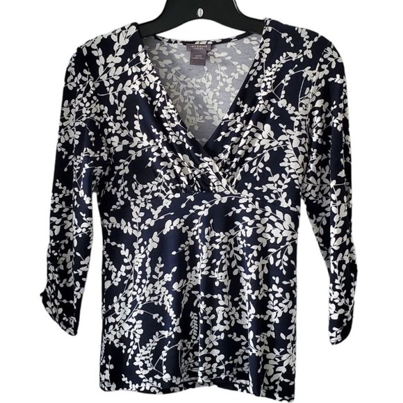 Ann Taylor Tops - Ann Taylor V-neck Empire Waist 3/4 Sleeve Top | Like New |XXSP | Navy Blue White